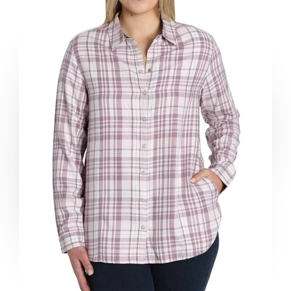 Jachs Girlfriend Pearl Snap Plaid Shirt Jacket Lavender and White Size XL